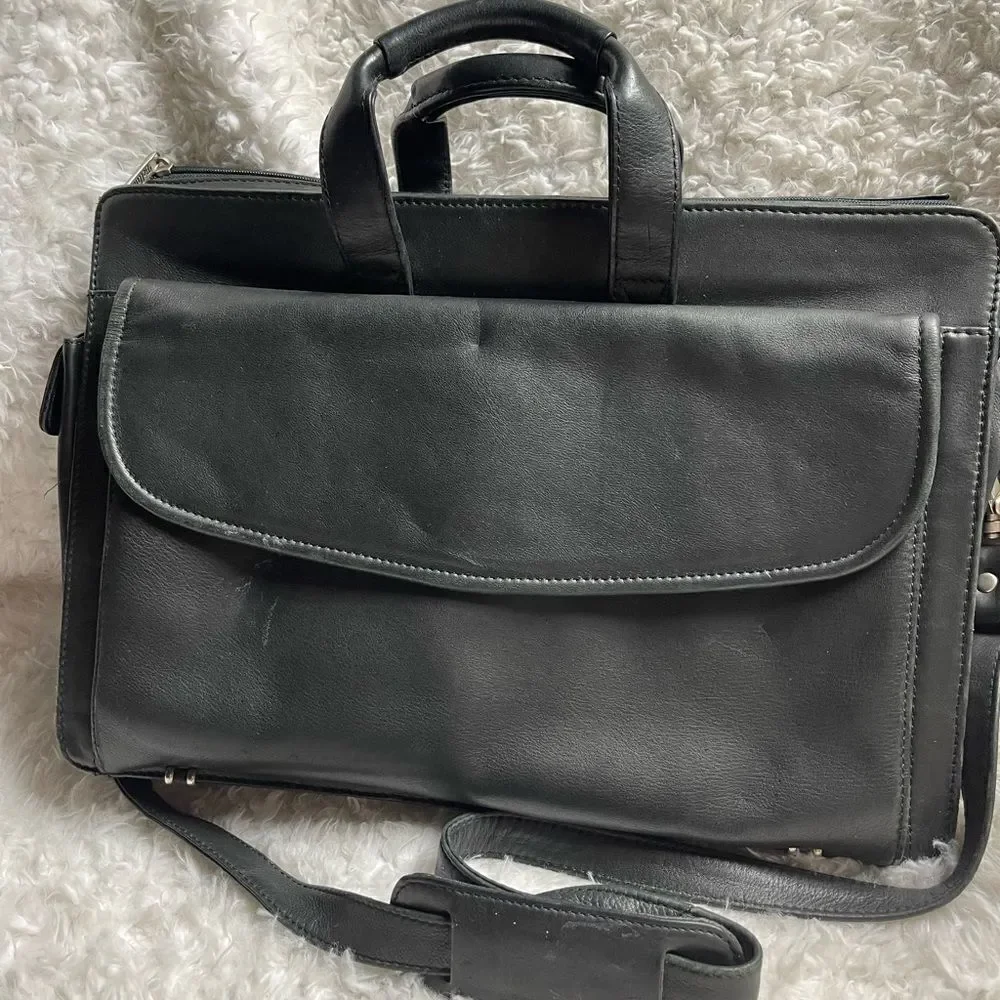 Bellino Black Soft Leather Business office Bag Adjustable Strap